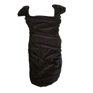 Princess Polly Black Mesh Ruched Dress Womens US 16 Puff Sleeve Mini